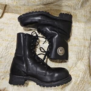 Harley-Davidson Distortion Skull Men Size 8.5 Black Leather Motorcycle Boots 9in